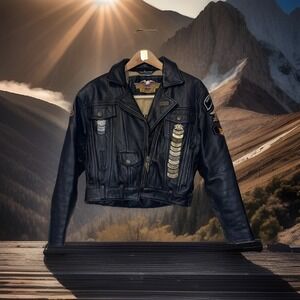 Harley Davidson Jacket Women Small Black Vintage Manitowac Metal‎ Masterpieces